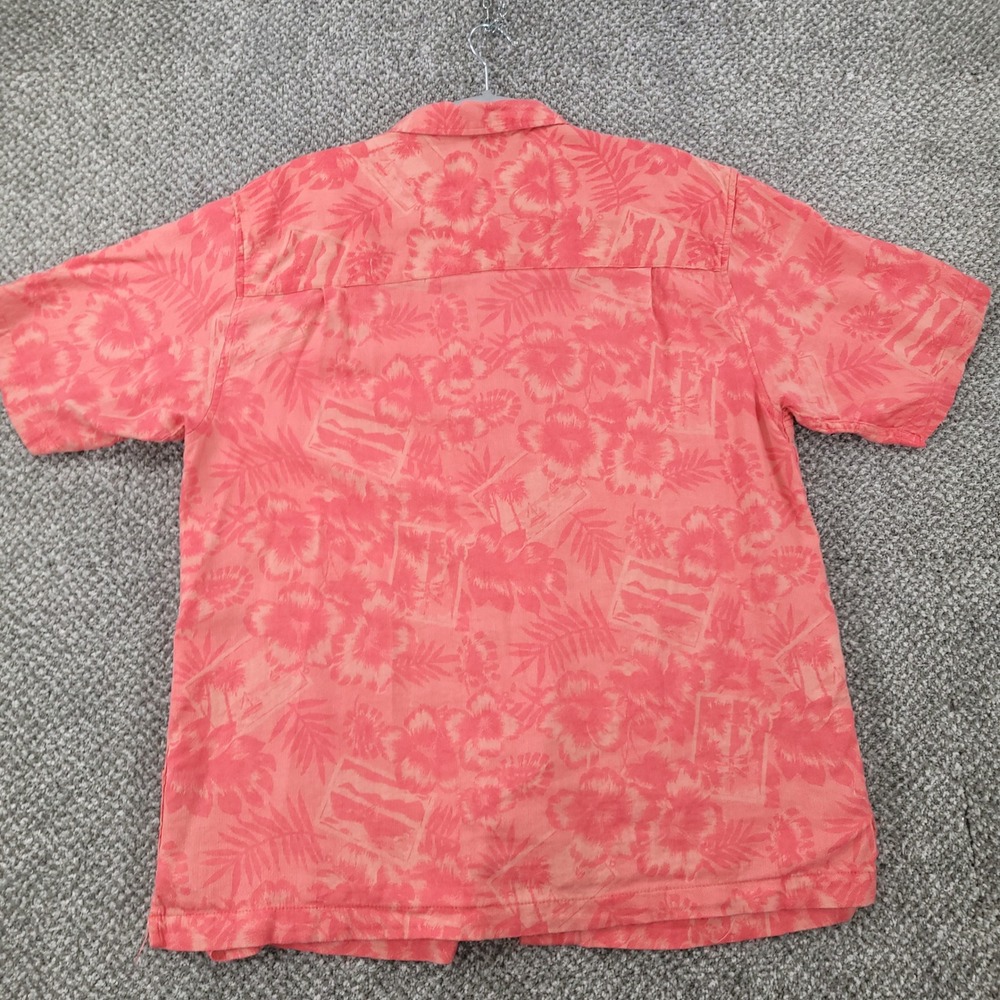 Caribbean Joe Mens Large Coral Pink Tropical Hibiscus Floral Button Down Shirt - Picture 9 of 9
